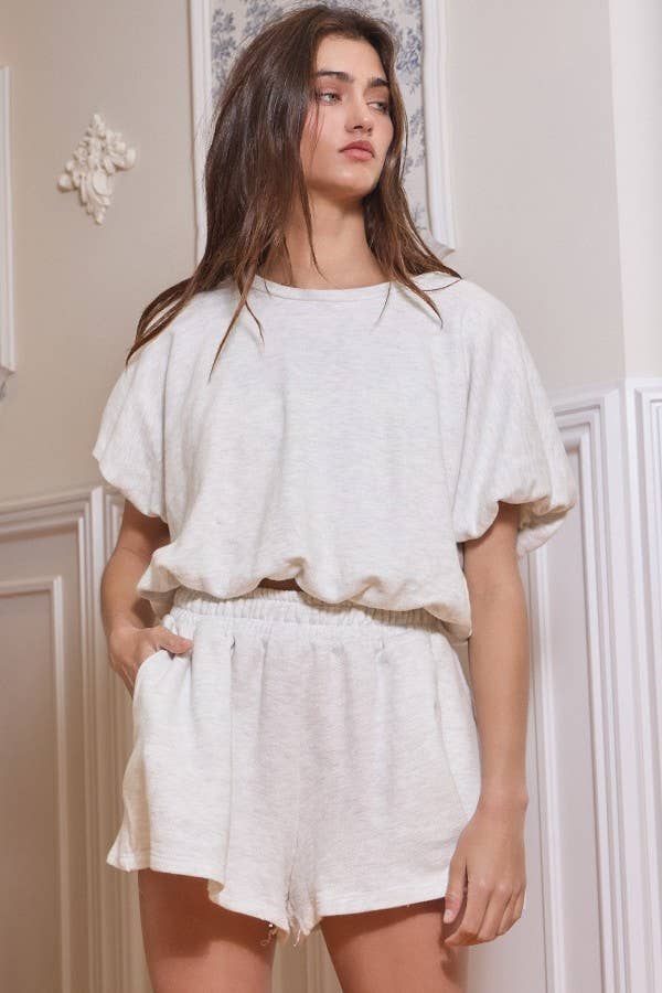 BUBBLE HEM TERRY CROP SET