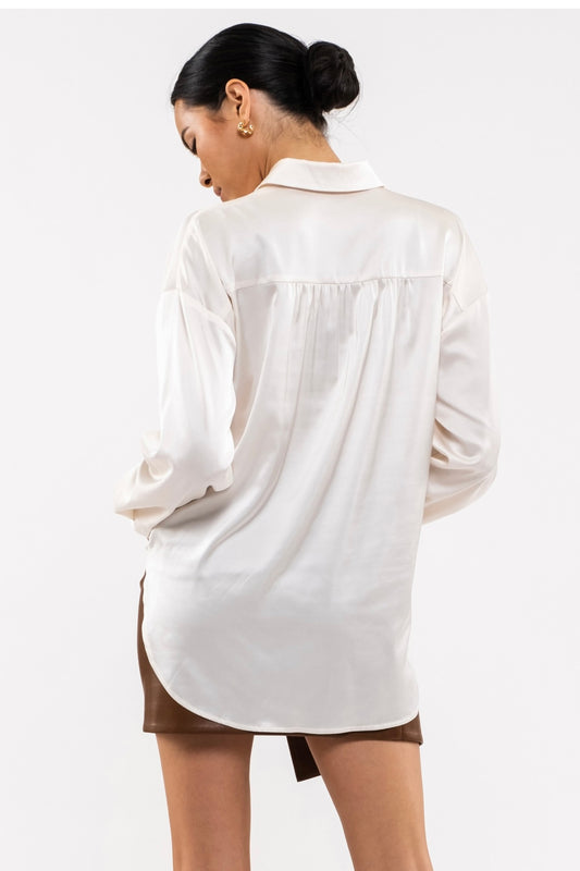 SATIN BUTTON UP-CHAMPAGNE