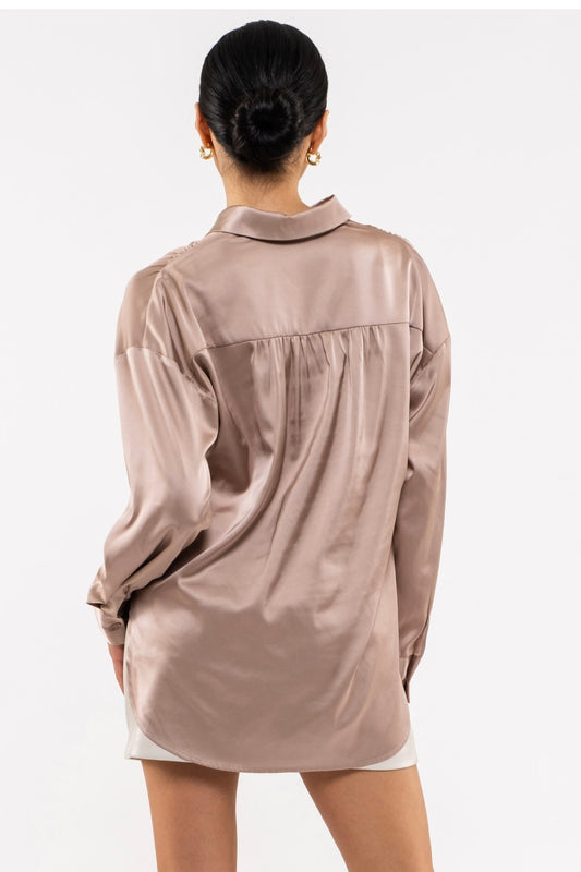 SATIN BUTTON UP-LIGHT MOCHA