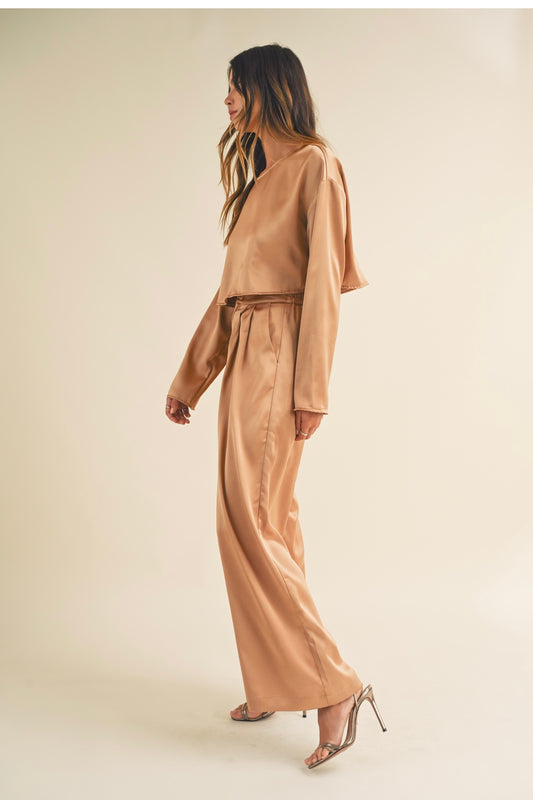 LIGHT MOCHA SATIN PANT SET
