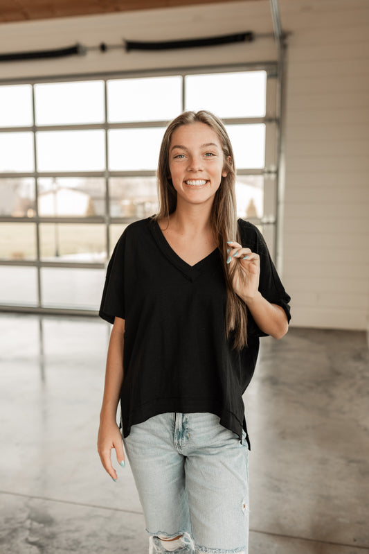 RAW EDGE OVERSIZED TEE-BLACK