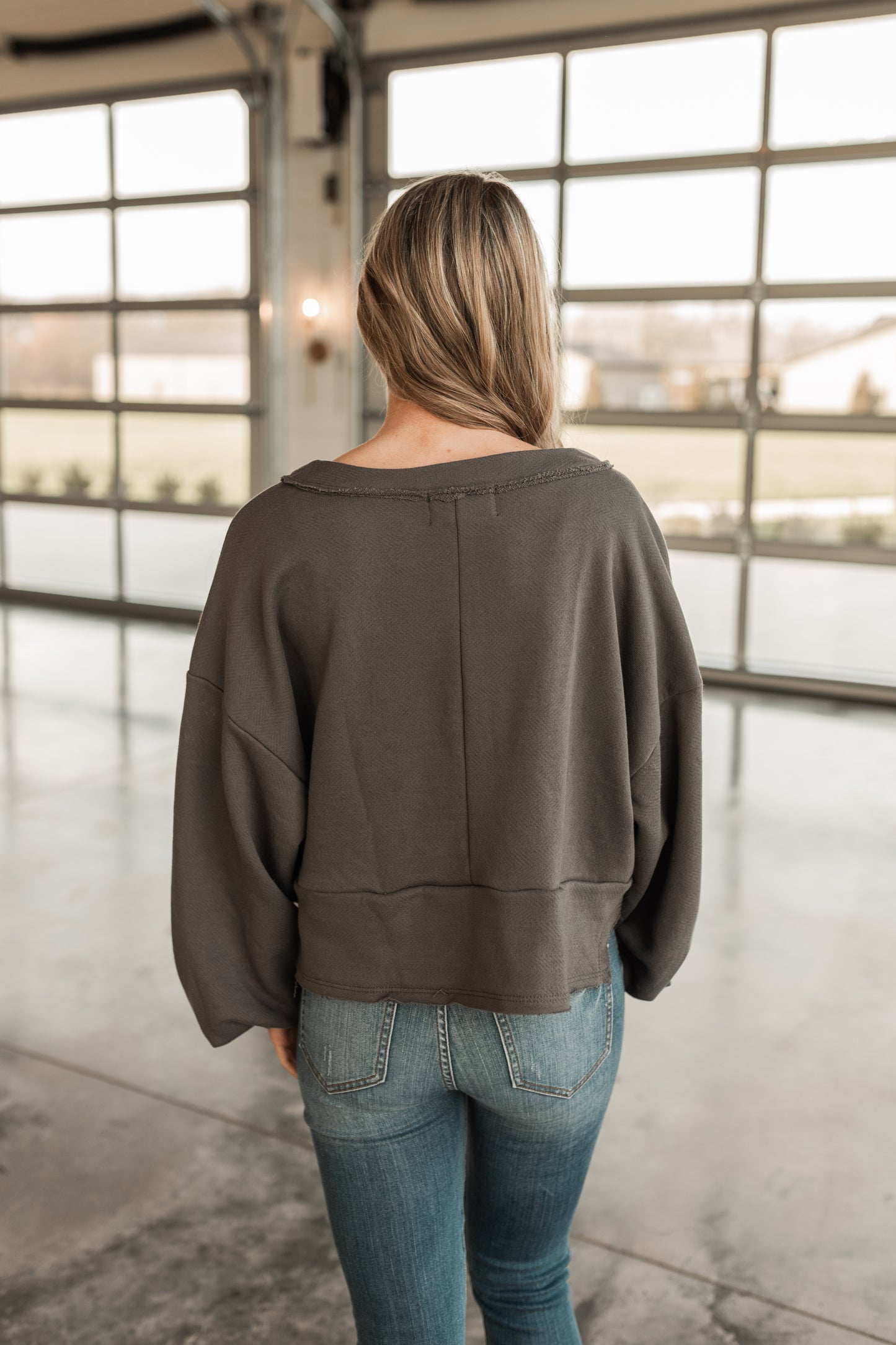 FRENCH TERRY CROPPED BUTTON-UP