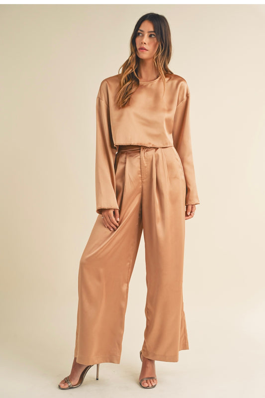 LIGHT MOCHA SATIN PANT SET