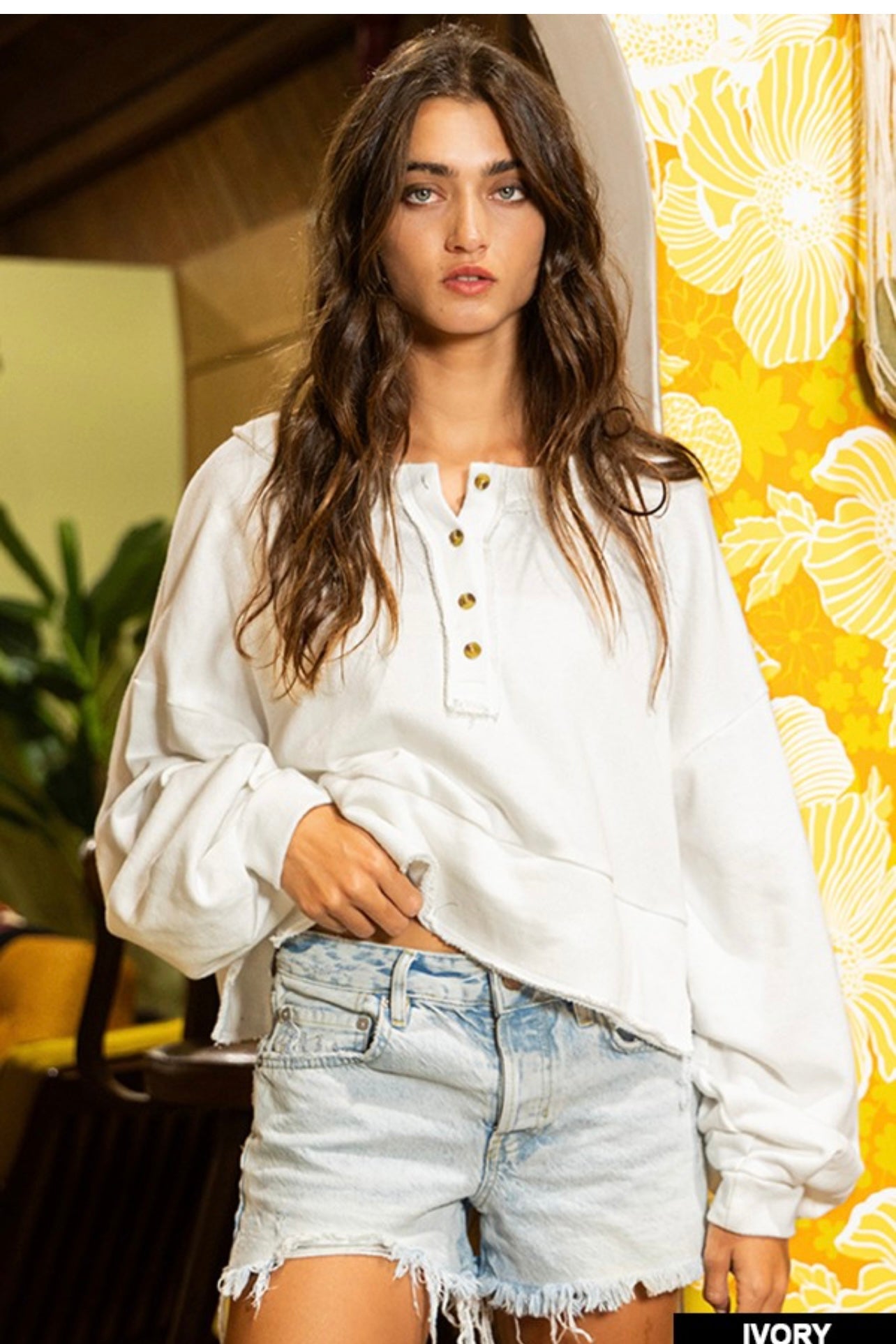 FRENCH TERRY CROPPED BUTTON-UP