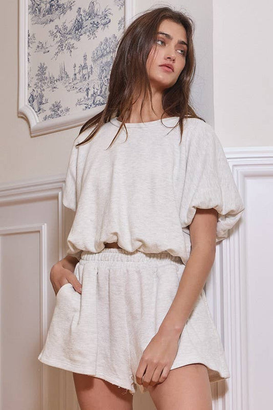BUBBLE HEM TERRY CROP SET