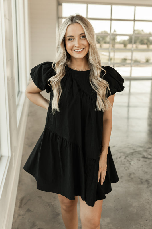 ASYMMETRIC BABYDOLL MINI DRESS