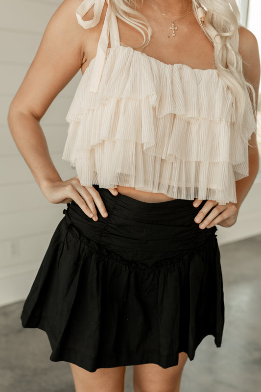 PLEATED MESH TIERED TOP