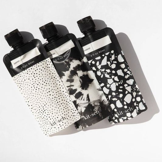 REFILLABLE TRAVEL POUCHES 3PC SET-BLACK & IVORY